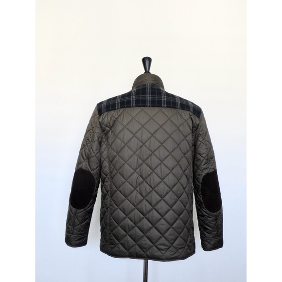 NEW! Cole Haan Quilted Mixed Media Field Jacket Elbow Patch Olive Green SZ L - Picture 11 of 14